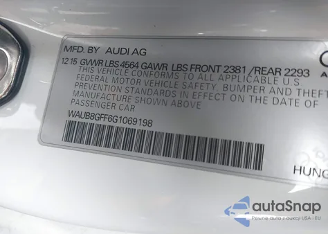 2016 Audi A3 2.0T Premium from USA, damaged, VIN WAUB8GFF6G1069198